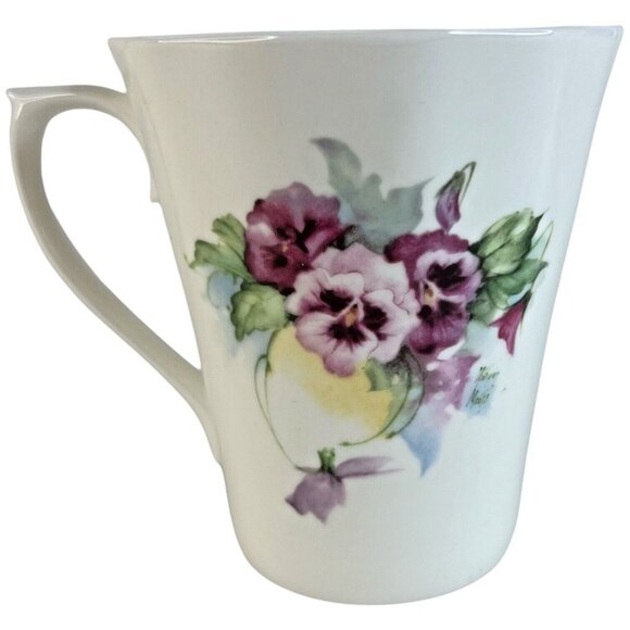 2 Royal Patrician Fine Bone China Mugs Pink & Purple Pansies Staffordshire bd&s - Picture 5 of 15